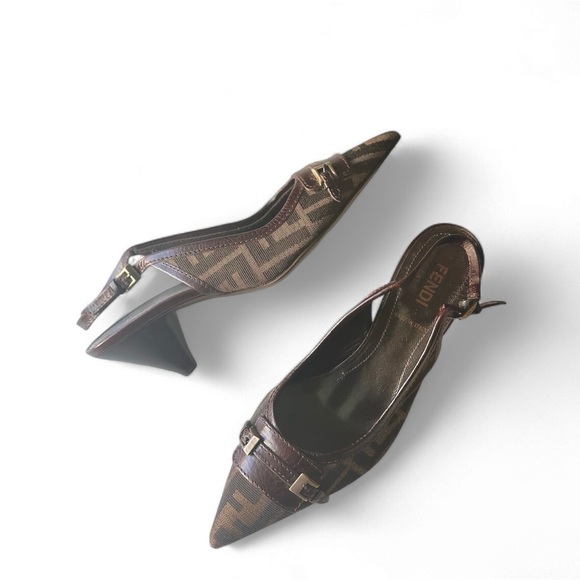 Fendi Zucca Canvas Slingback Kitten Heels - Picture 1 of 7